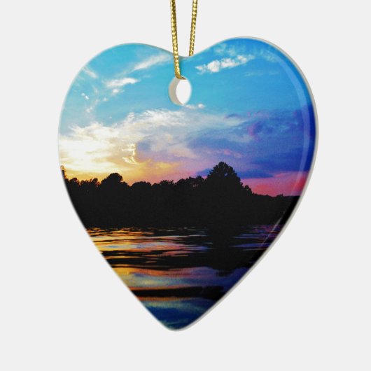 Regenboogzonsonderstel op bergmeer keramisch ornament (Links)