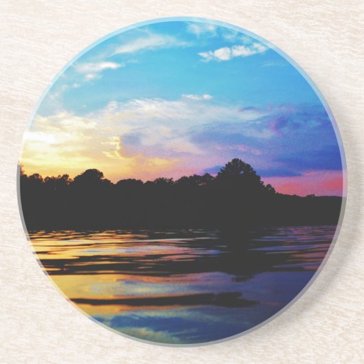 Regenboogzonsonderstel op bergmeer zandsteen onderzetter (Voorkant)