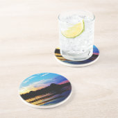 Regenboogzonsonderstel op bergmeer zandsteen onderzetter (Zijkant)