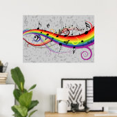 Regenboogzwarte en grijze Muzieknoten Poster (Thuiskantoor)