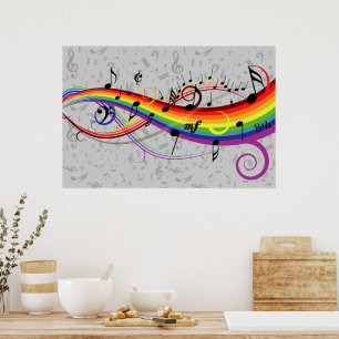 Regenboogzwarte en grijze Muzieknoten Poster