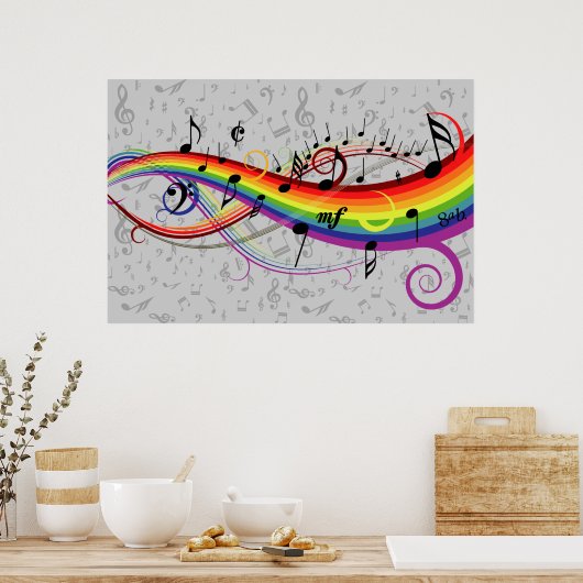 Regenboogzwarte en grijze Muzieknoten Poster (Keuken)