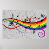 Regenboogzwarte en grijze Muzieknoten Poster (Voorkant)
