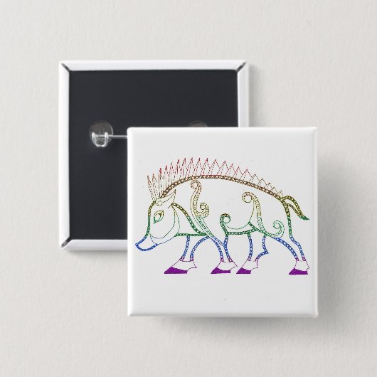 regenboogzwijn vierkante button 5,1 cm (Voorkant /achterkant)