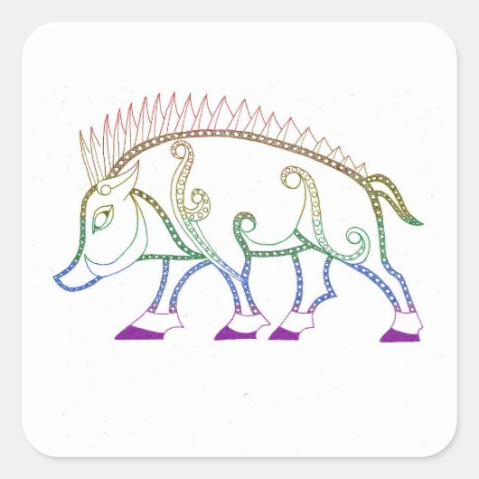 regenboogzwijn vierkante sticker (Voorkant)