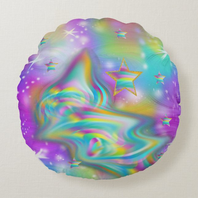 Regenboogzwirl Galaxy Pillow Rond Kussen (Voorkant)