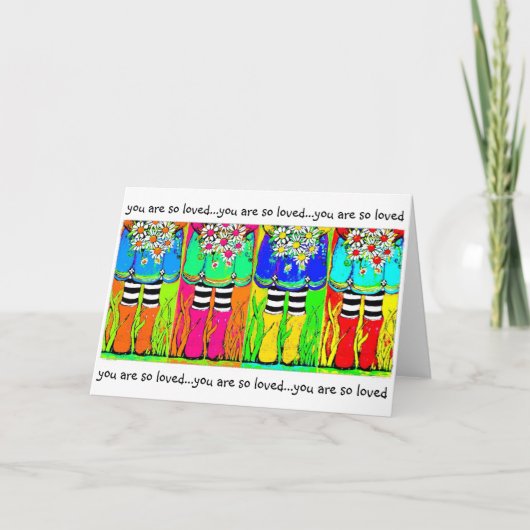 Regenboots en daisies, springtijd, pudzels gelukki kaart (Voorkant)