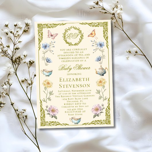 Regency A Baby Is Brewing Tea Party Baby Shower Kaart