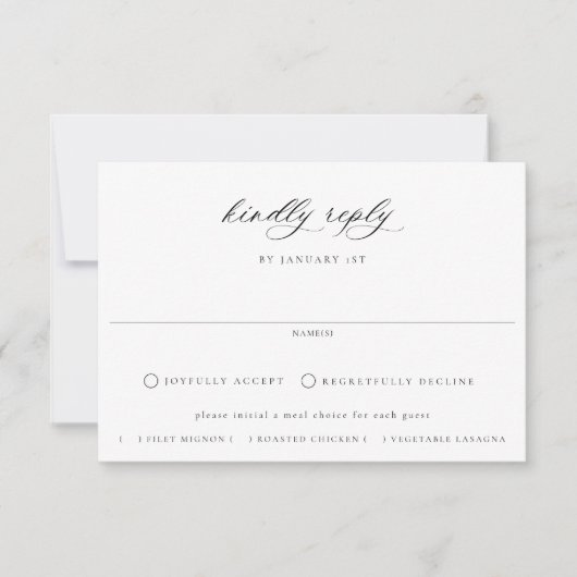 Regency Black Floral Meal Choice Wedding RSVP Kaartje (Voorkant)