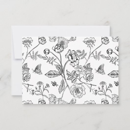 Regency Black Floral Meal Choice Wedding RSVP Kaartje (Achterkant)