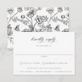 Regency Black Floral Meal Choice Wedding RSVP Kaartje (Voorkant / Achterkant)