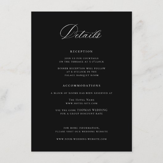 Regency Black Wedding Details Informatiekaartje (Voorkant)