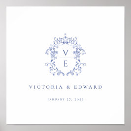 Regency Blau Kuif Monogram Huwelijk Poster