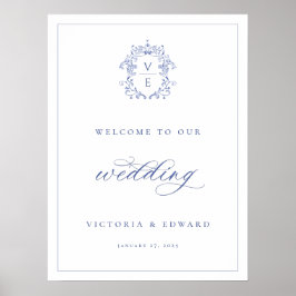 Regency Blau Wapen Initialen Trouw Welkom Poster