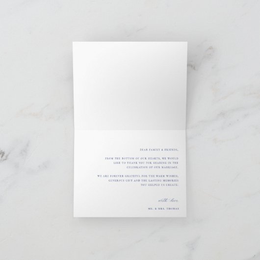 Regency Blauw Bloemen Bruiloft Foto Bedankkaart (Binnen)