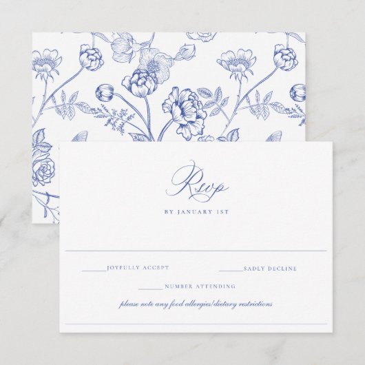 Regency Blauw Bruiloft Voedsel Allergie Dieet RSVP Kaart (Voorkant / Achterkant)