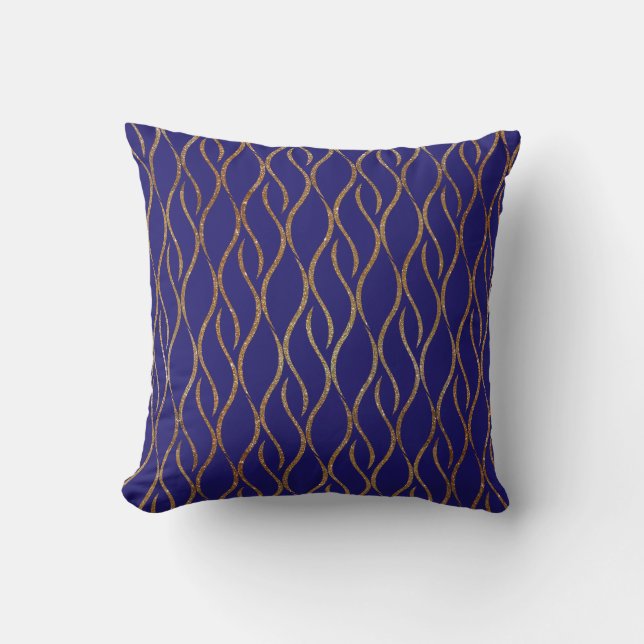 Regency Blauw en Gouden Decorator Accentkussen Kussen (Voorkant)