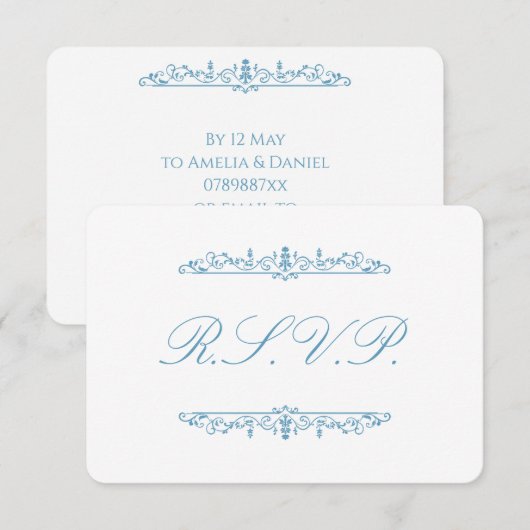 Regency Blauw & Witte RSVP Kaartje (Voorkant / Achterkant)