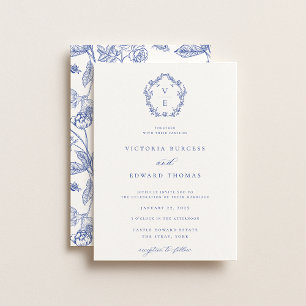 Regency Blauwe Crest Monogram Trouw Kaart