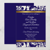 Regency Blauwe Damast Bruiloft Kaart (Voorkant / Achterkant)