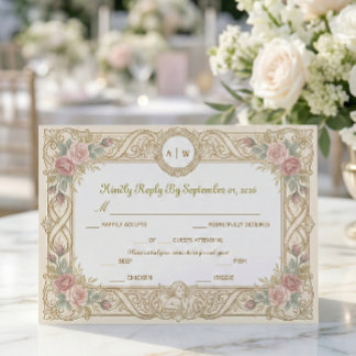 Regency Bloem- en Cherubijnenmonogram RSVP Kaartje