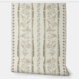 Regency Bloemrijke Strepen - Khaki - Crème Behang