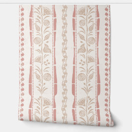 Regency Bloemstrepen - Gedempte Roze - Wit  Behang