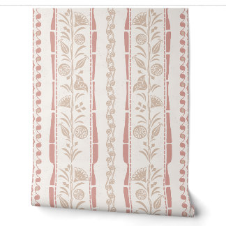 Regency Bloemstrepen - Gedempte Roze - Wit Behang