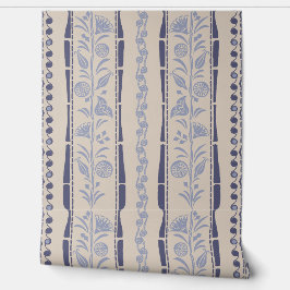 Regency Bloemstrepen - Marineblauw - Crème Behang