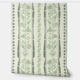 Regency bloemstrepen - saliegroen - crème behang