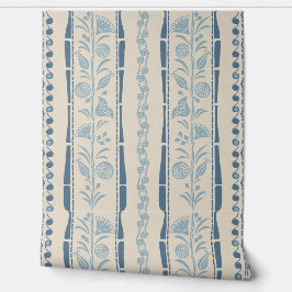 Regency bloemstrepen - Stofblauw - Crème Behang