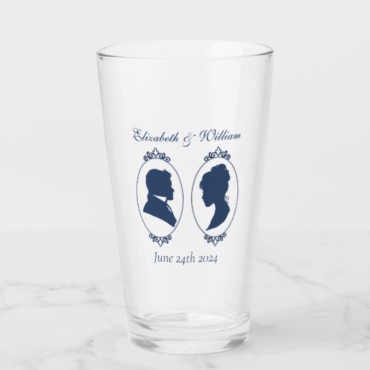 Regency Blue Cameo Bruiloft Glas (Voorkant)
