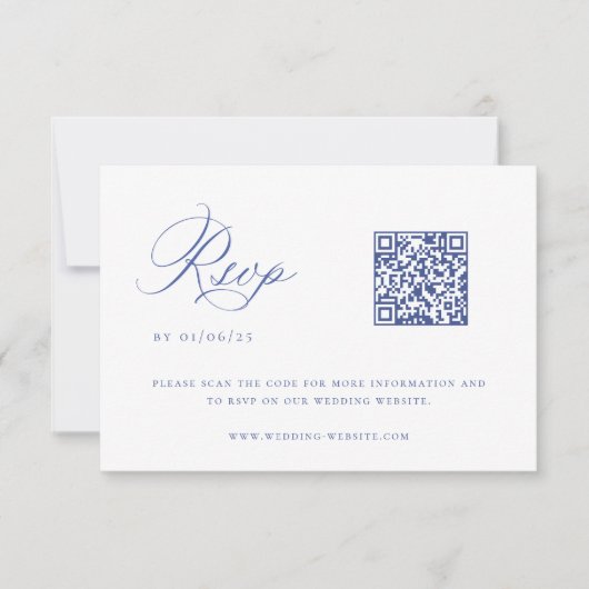Regency Blue Chinoiserie Huwelijk QR Code RSVP Kaartje (Voorkant)