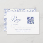 Regency Blue Chinoiserie Huwelijk QR Code RSVP Kaartje (Voorkant / Achterkant)