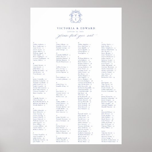 Regency Blue Crest Alfabetisch zitplan Poster (Voorkant)