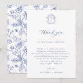 Regency Blue Crest Bruiloft Receptie Tafel Bedankkaart (Voorkant / Achterkant)