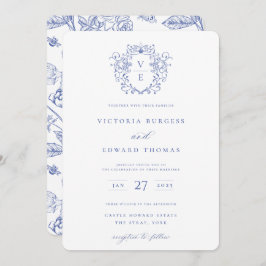 Regency Blue Crest Monogram Uitnodiging