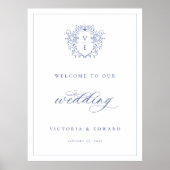 Regency Blue Crest Monogram Weddenschap Welkom Poster (Voorkant)