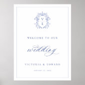 Regency Blue Crest Monogram Weddenschap Welkom Poster (Voorkant)