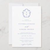 Regency Blue Crest Monogram Wedding Kaart (Voorkant)