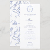 Regency Blue Crest Monogram Wedding Menu (Voorkant / Achterkant)
