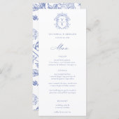 Regency Blue Crest Monogram Wedding Menu (Voorkant / Achterkant)
