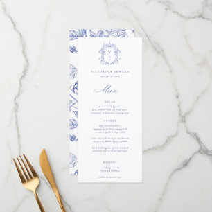 Regency Blue Crest Monogram Wedding Menu