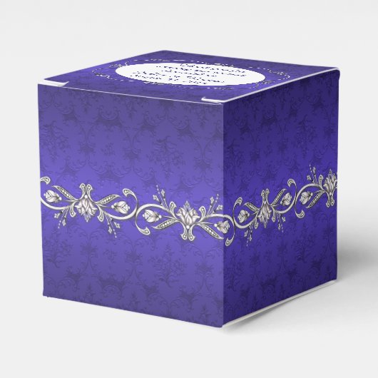 Regency Blue Damask Custom Wedding Favor Gift Box Bedankdoosjes (Voorkant Zijde)