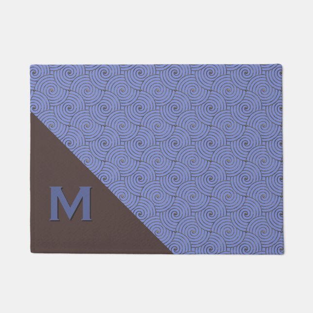 Regency Blue en Brown Monogrammed Deuren Mat (Voorkant)