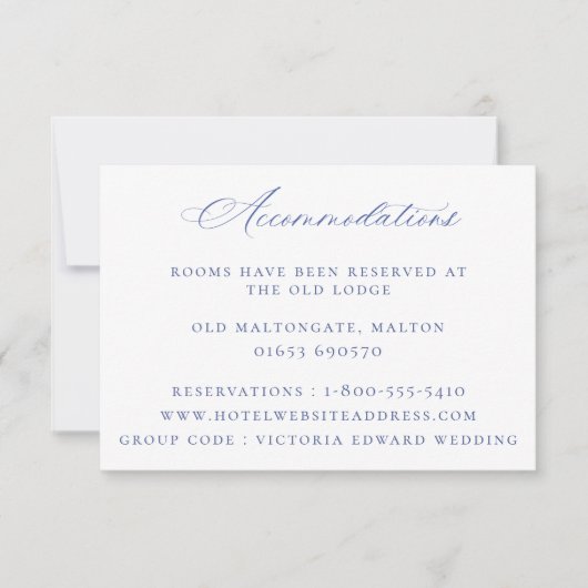 Regency Blue Floral Bruiloft Accommodaties Kaart (Voorkant)