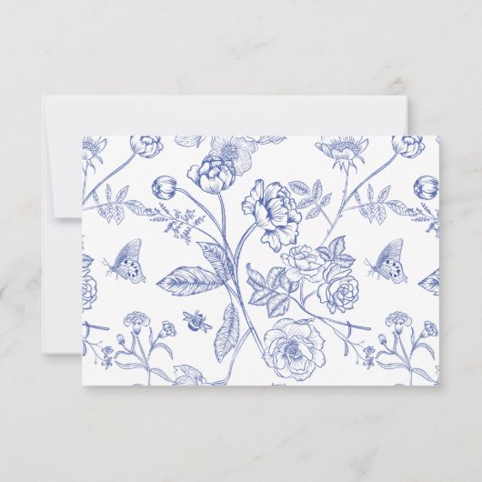 Regency Blue Floral Bruiloft Accommodaties Kaart (Achterkant)