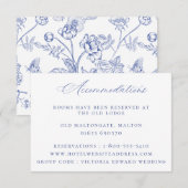 Regency Blue Floral Bruiloft Accommodaties Kaart (Voorkant / Achterkant)