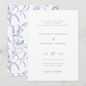 Regency Blue Floral Formal Wedding Kaart (Voorkant / Achterkant)