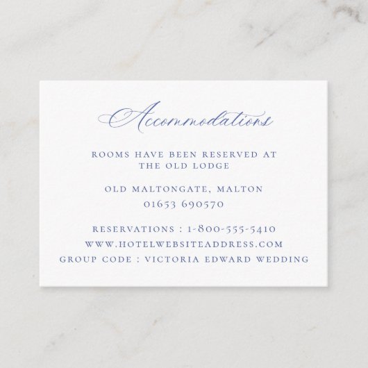 Regency Blue Floral Wedding Accommodations Informatiekaartje (Voorkant)